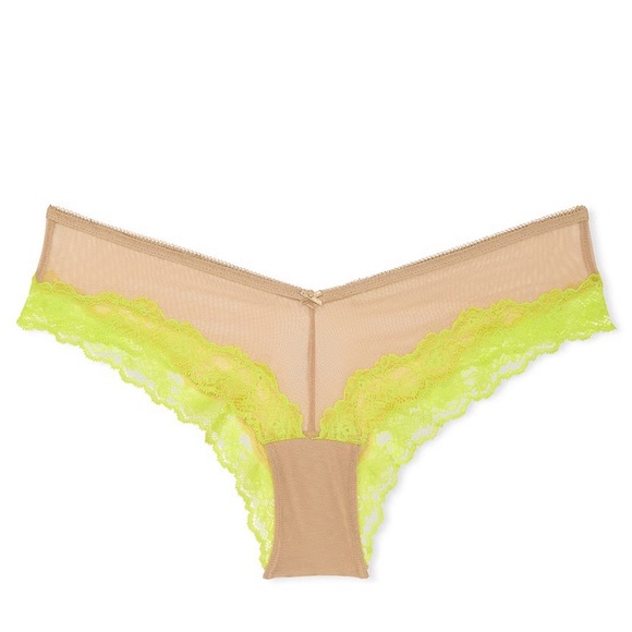 Victoria's Secret Very Sexy Mesh Lace-Trim High-Leg Cheeky Panty Praline S NEW - Picture 5 of 6